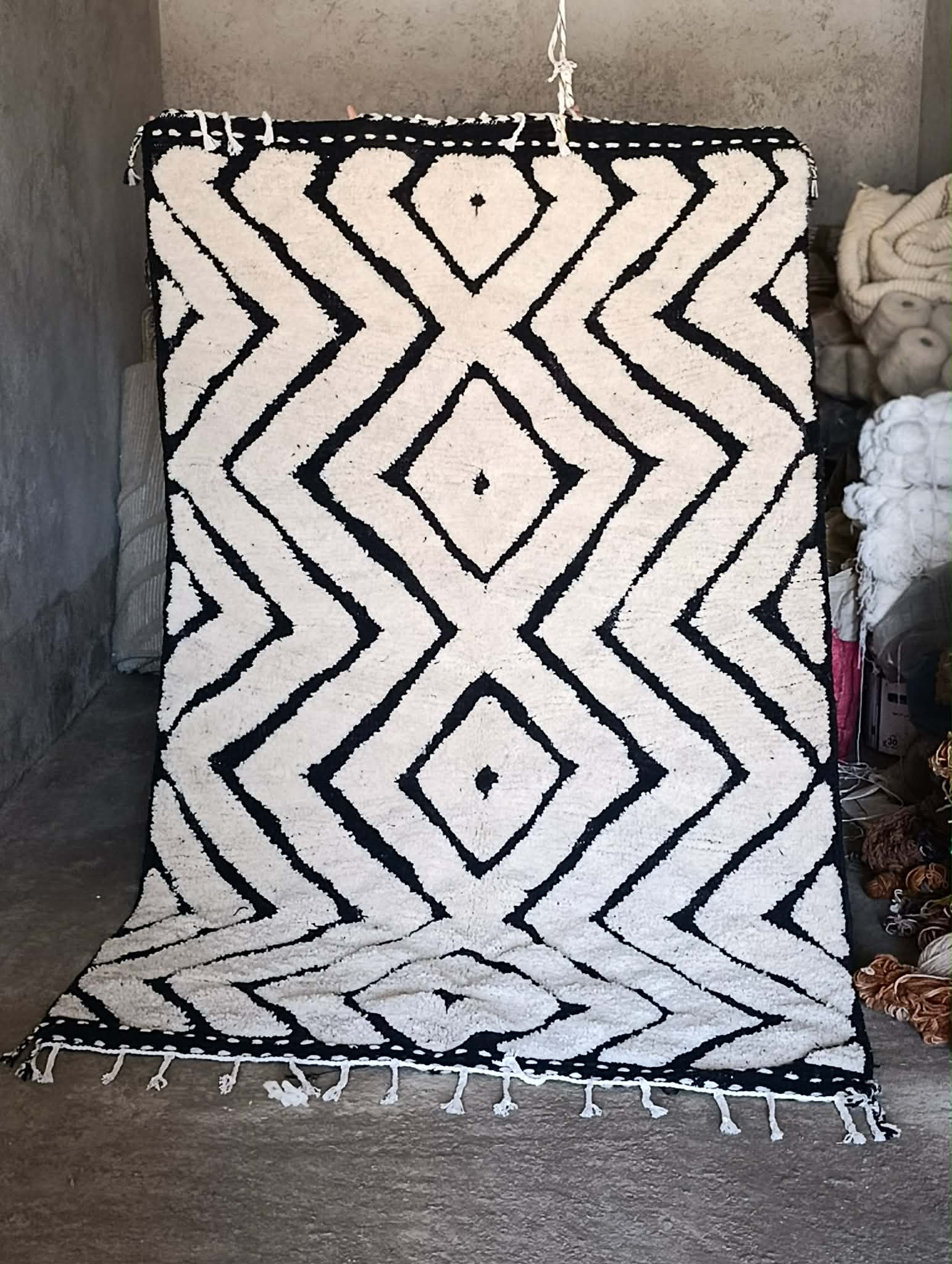 Black and white Beni Ourain rug